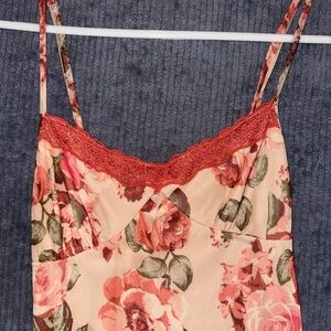 Floral Lace Trim Slip Dress — Dusty Rose & Green